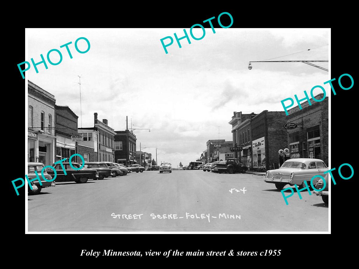 OLD LARGE HISTORIC PHOTO OF FOLEY MINNESOTA, THE MAIN STREET & STORES c1955