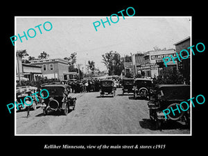 OLD LARGE HISTORIC PHOTO OF KELLIHER MINNESOTA, THE MAIN STREET & STORES c1915