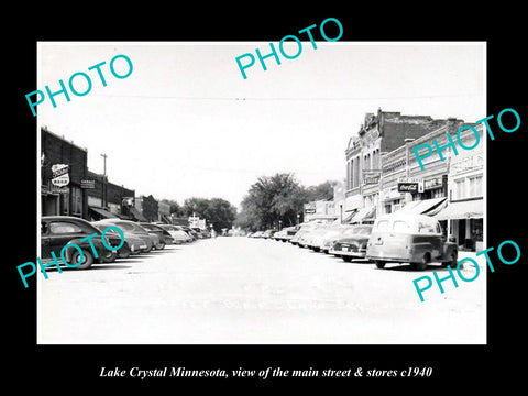 OLD LARGE HISTORIC PHOTO OF LAKE CRYSTAL MINNESOTA, THE MAIN ST & STORES c1940