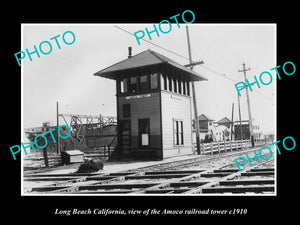 OLD LARGE HISTORIC PHOTO OF LONG BEACH CALIFORNIA, THE AMACO RAILROAD TOWER 1910