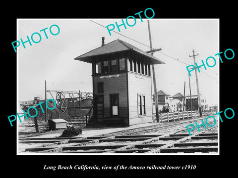 OLD LARGE HISTORIC PHOTO OF LONG BEACH CALIFORNIA, THE AMACO RAILROAD TOWER 1910