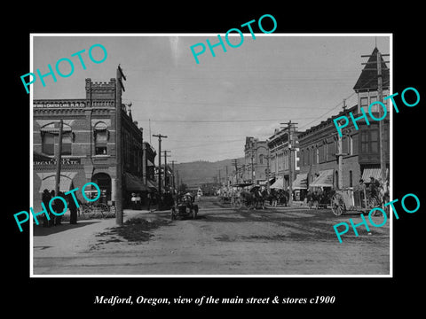 OLD LARGE HISTORIC PHOTO OF MEDFORD OREGON, THE MAIN STREET & STORES c1900