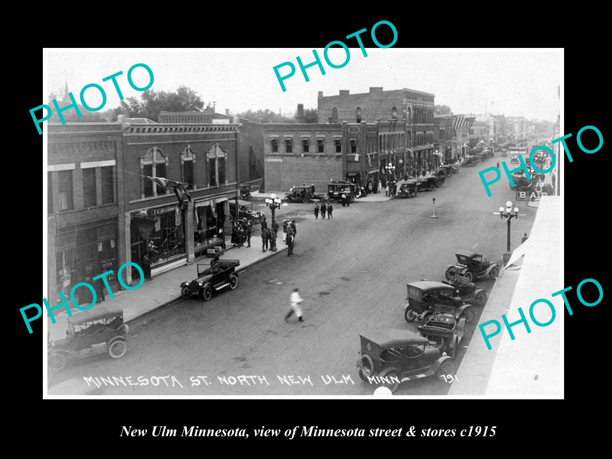 OLD LARGE HISTORIC PHOTO OF NEW ULM MINNESOTA, THE MAIN STREET & STORES c1915