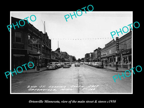 OLD LARGE HISTORIC PHOTO OF ORTONVILLE MINNESOTA, THE MAIN ST & STORES c1950 1