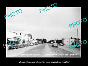 OLD LARGE HISTORIC PHOTO OF REMER MINNESOTA, THE MAIN STREET & STORES c1950