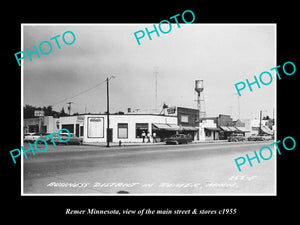 OLD LARGE HISTORIC PHOTO OF REMER MINNESOTA, THE MAIN STREET & STORES c1955