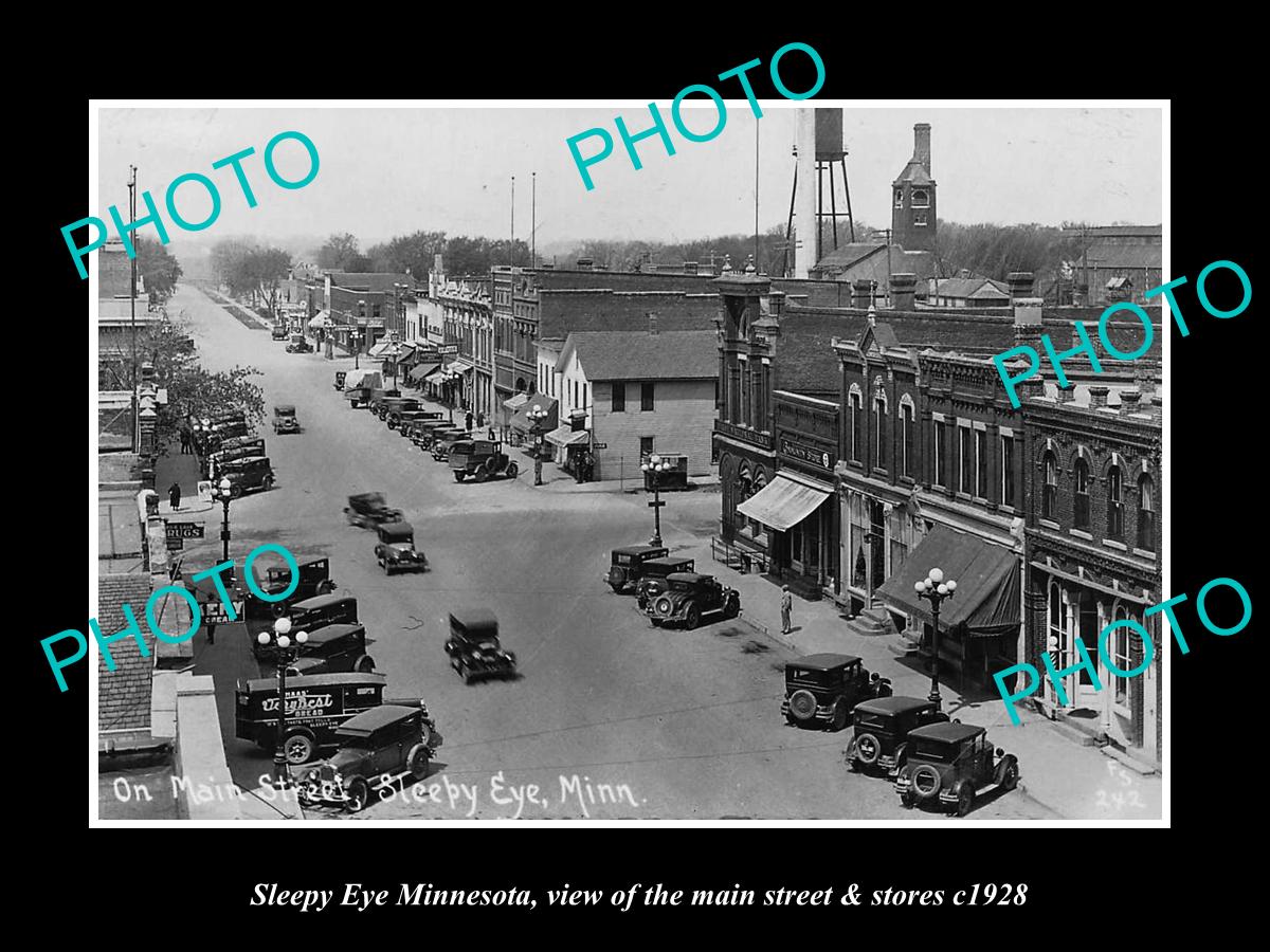 OLD LARGE HISTORIC PHOTO OF SLEEPY EYE MINNESOTA, THE MAIN STREET & STORES c1928