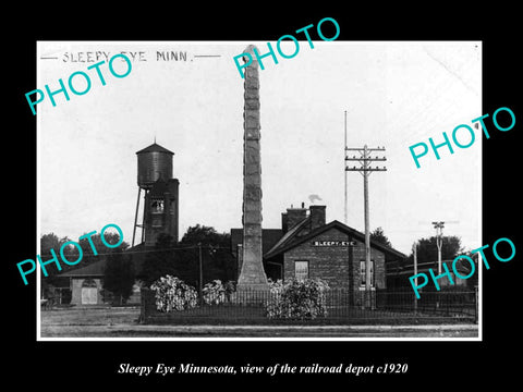 OLD LARGE HISTORIC PHOTO OF SLEEPY EYE MINNESOTA, RAILROAD DEPOT STATION c1920