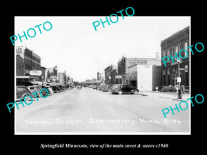 OLD LARGE HISTORIC PHOTO OF SPRINGFIELD MINNESOTA, THE MAIN STREET & STORES 1940