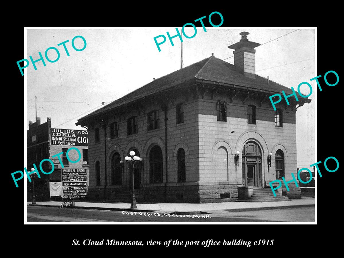 OLD LARGE HISTORIC PHOTO OF St CLOUD MINNESOTA, THE POST OFFICE BUILDING c1915