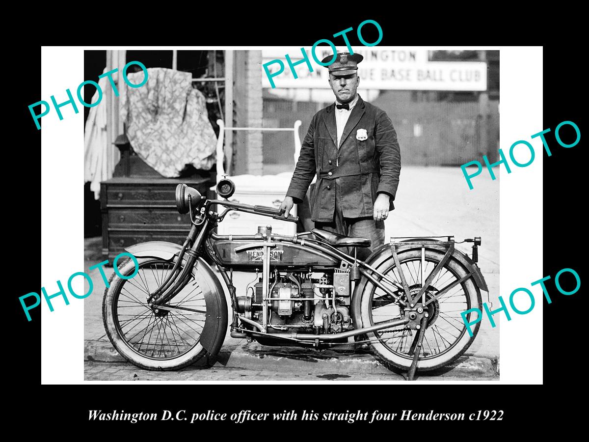 OLD LARGE HISTORIC PHOTO OF WASHINGTON DC HENDERSON POLICE MOTORCYCLE c1922