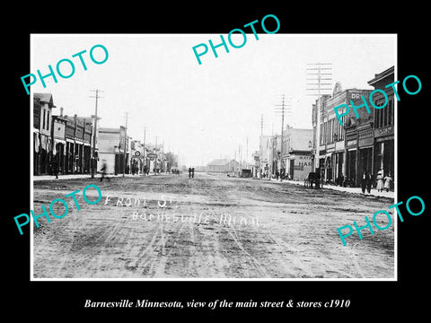 OLD LARGE HISTORIC PHOTO OF BARNESVILLE MINNESOTA, THE MAIN St & STORES c1910