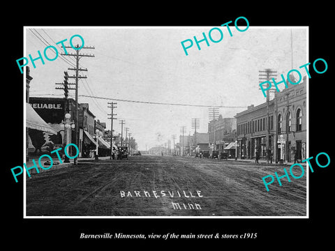 OLD LARGE HISTORIC PHOTO OF BARNESVILLE MINNESOTA, THE MAIN St & STORES c1915