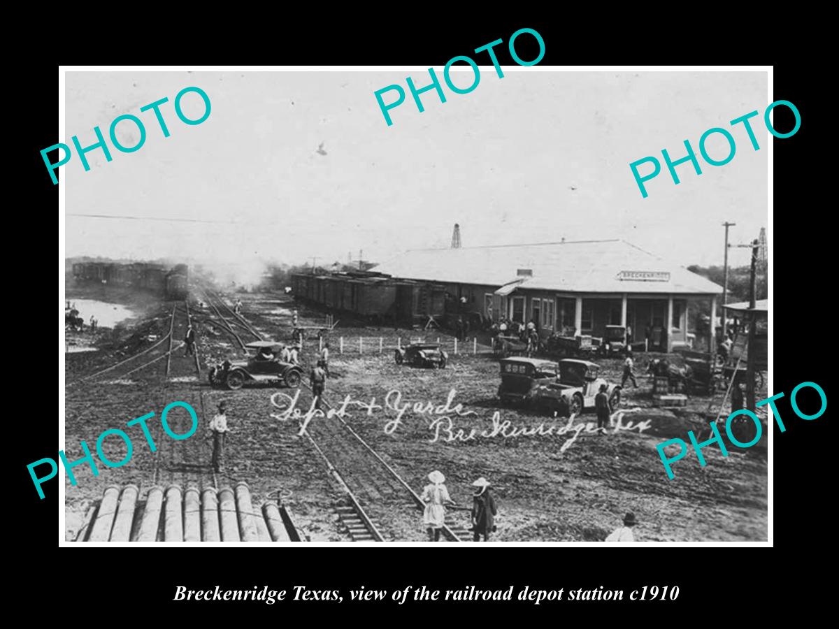 OLD LARGE HISTORIC PHOTO OF BRECKENRIDGE TEXAS, THE RAILROAD DEPOT STATION c1910