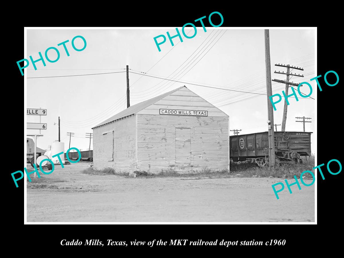 OLD LARGE HISTORIC PHOTO OF CADDO MILLS TEXAS, THE RAILROAD DEPOT STATION c1960