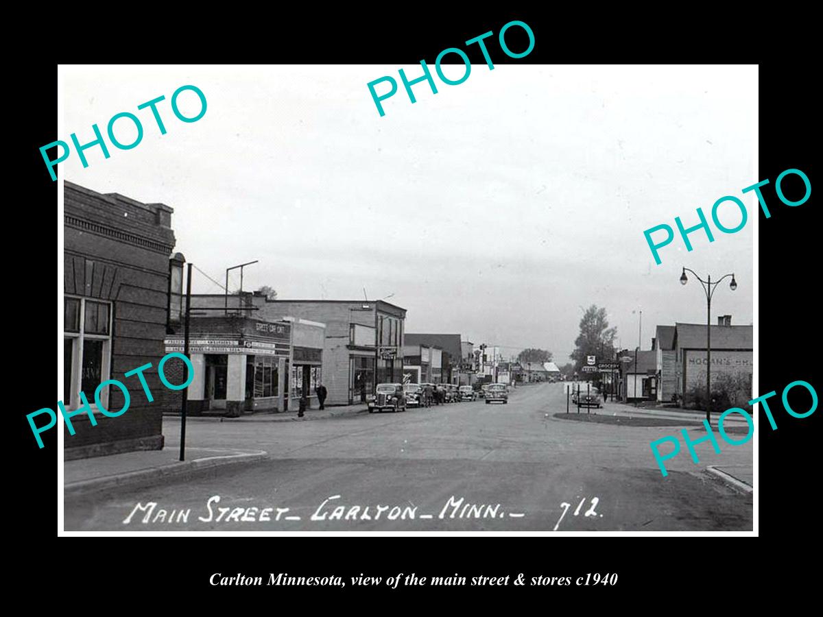 OLD LARGE HISTORIC PHOTO OF CARLTON MINNESOTA, THE MAIN STREET & STORES c1940