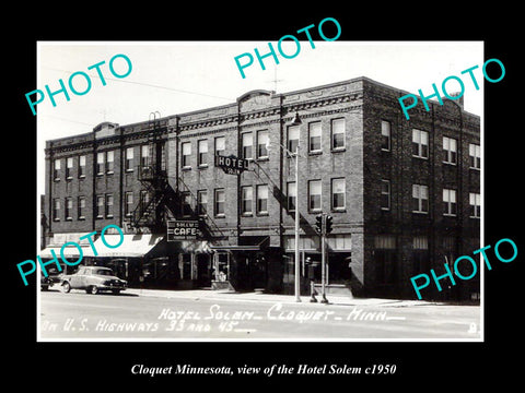 OLD LARGE HISTORIC PHOTO OF CLOQUET MINNESOTA, VIEW OF THE HOTEL SOLEM c1950