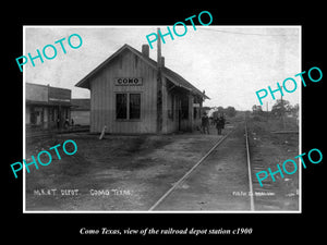 OLD LARGE HISTORIC PHOTO OF COMO TEXAS, THE RAILROAD DEPOT STATION c1900