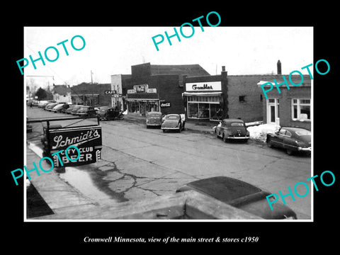 OLD LARGE HISTORIC PHOTO OF CROMWELL MINNESOTA, THE MAIN STREET & STORES c1950