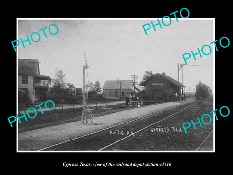 OLD LARGE HISTORIC PHOTO OF CYPRESS TEXAS, THE RAILROAD DEPOT STATION c1910