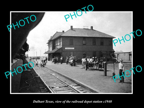 OLD LARGE HISTORIC PHOTO OF DALHART TEXAS, THE RAILROAD DEPOT STATION c1940