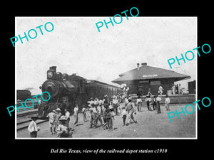 OLD LARGE HISTORIC PHOTO OF DEL RIO TEXAS, THE RAILROAD DEPOT STATION c1910