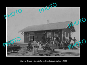 OLD LARGE HISTORIC PHOTO OF GARCIA TEXAS, THE RAILROAD DEPOT STATION c1910