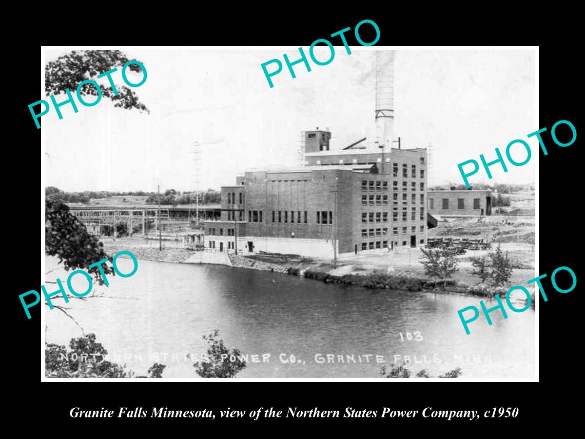 OLD LARGE HISTORIC PHOTO OF GRANITE FALLS MINNESOTA, NORTHERN POWER PLANT c1950