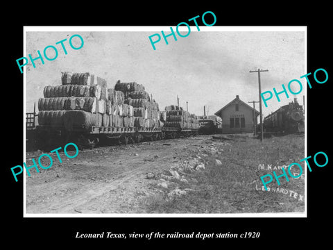 OLD LARGE HISTORIC PHOTO OF LEONARD TEXAS, THE RAILROAD DEPOT STATION c1920