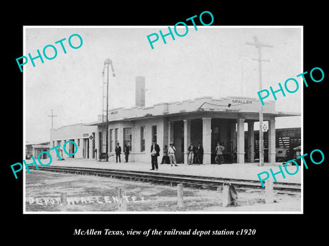 OLD LARGE HISTORIC PHOTO OF McALLEN TEXAS, THE RAILROAD DEPOT STATION c1920