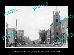 OLD LARGE HISTORIC PHOTO OF MONTEVIDEO MINNESOTA, THE MAIN STREET & STORES c1900