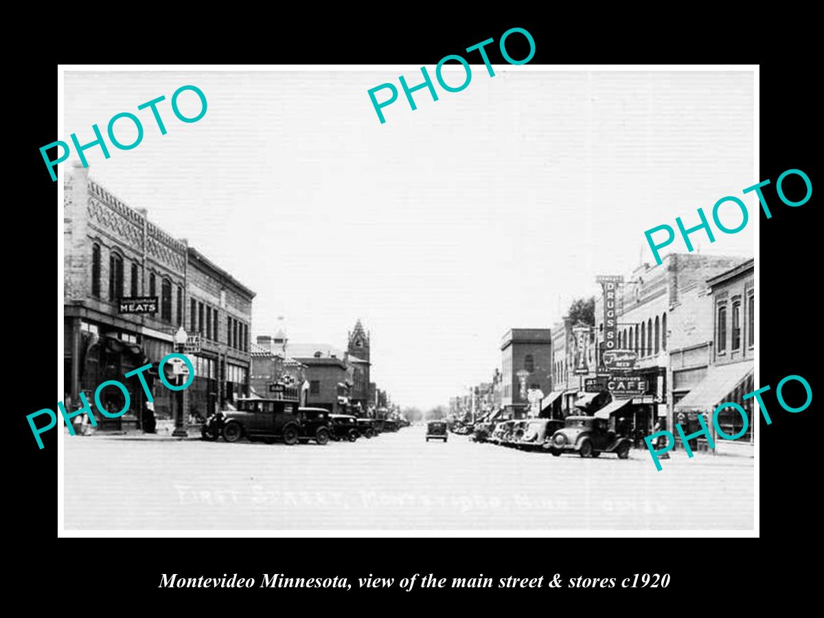 OLD LARGE HISTORIC PHOTO OF MONTEVIDEO MINNESOTA, THE MAIN STREET & STORES c1920