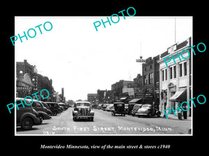 OLD LARGE HISTORIC PHOTO OF MONTEVIDEO MINNESOTA, THE MAIN STREET & STORES c1940