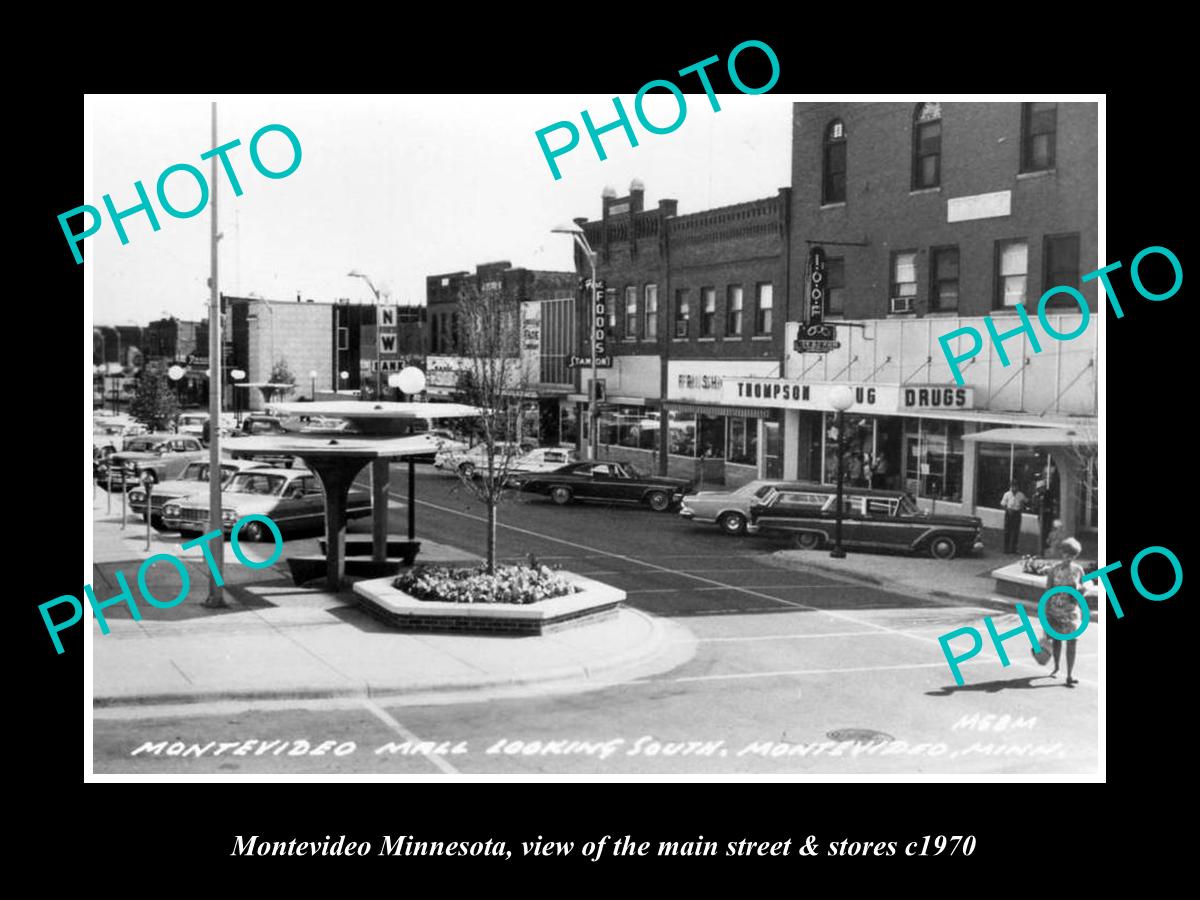 OLD LARGE HISTORIC PHOTO OF MONTEVIDEO MINNESOTA, THE MAIN STREET & STORES c1970