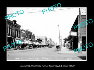 OLD LARGE HISTORIC PHOTO OF MOORHEAD MINNESOTA, THE MAIN STREET & STORES c1930