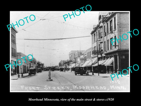 OLD LARGE HISTORIC PHOTO OF MOORHEAD MINNESOTA, THE MAIN STREET & STORES c1920