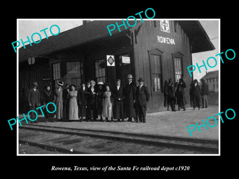 OLD LARGE HISTORIC PHOTO OF ROWENA TEXAS, THE SANTA FE RAILROAD DEPOT c1920