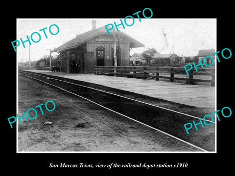 OLD LARGE HISTORIC PHOTO OF SAN MARCOS TEXAS, THE RAILROAD DEPOT STATION c1910