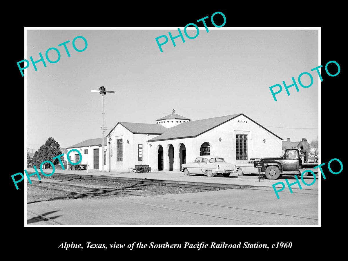 OLD LARGE HISTORIC PHOTO OF ALPINE TEXAS, THE SP RAILROAD DEPOT STATION 1960