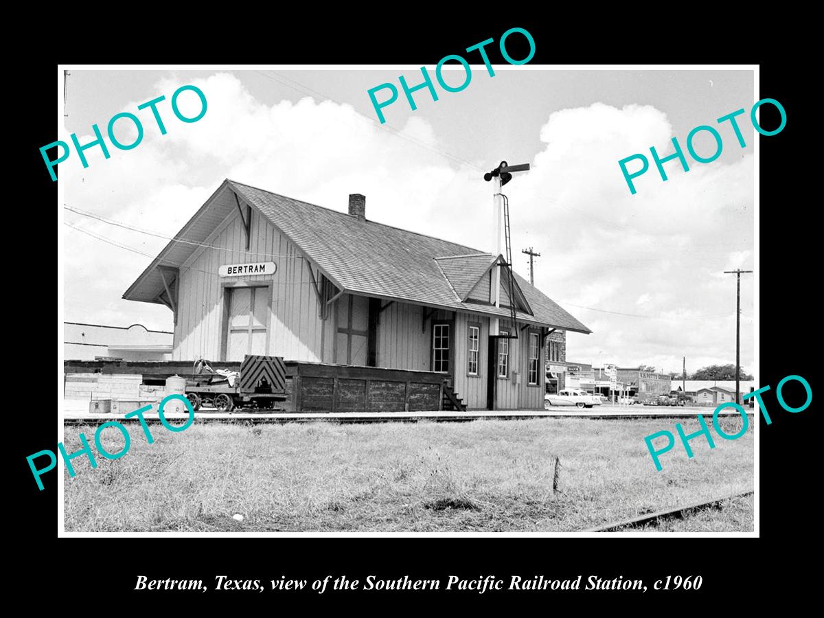 OLD LARGE HISTORIC PHOTO OF BERTRAM TEXAS, THE SP RAILROAD DEPOT STATION 1960