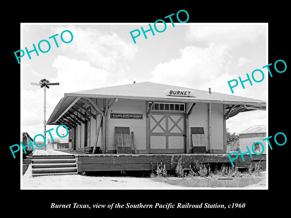 OLD LARGE HISTORIC PHOTO OF BURNET TEXAS, THE SP RAILROAD DEPOT STATION 1960