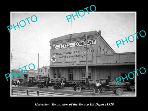 OLD LARGE HISTORIC PHOTO OF GALVESTON TEXAS, THE TEXACO OIL DEPOT c1920