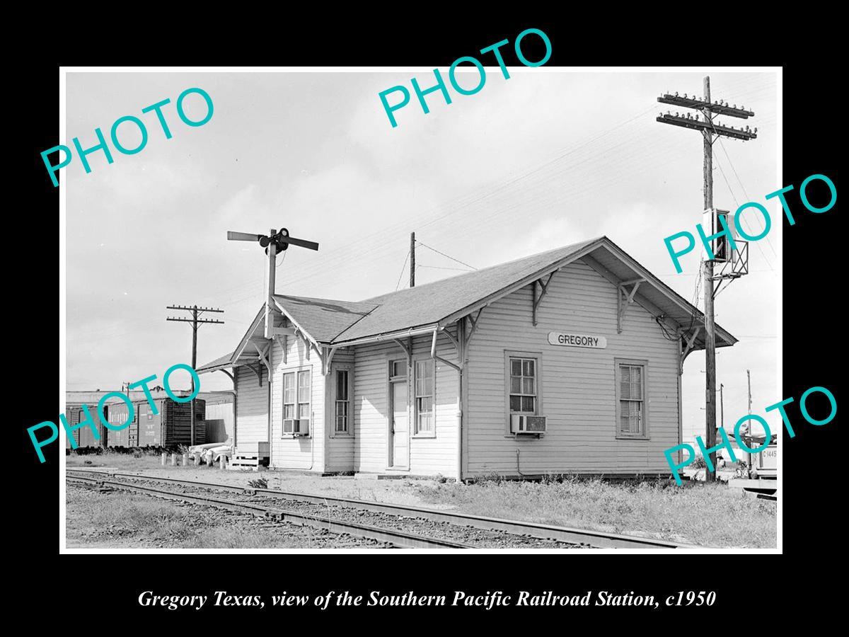 OLD LARGE HISTORIC PHOTO OF GREGORY TEXAS, THE S/P RAILROAD DEPOT STATION 1950