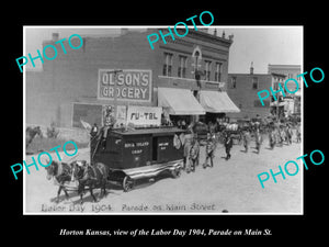 OLD LARGE HISTORIC PHOTO OF HORTON KANSAS, THE MAIN St LABOR DAY PARADE c1904