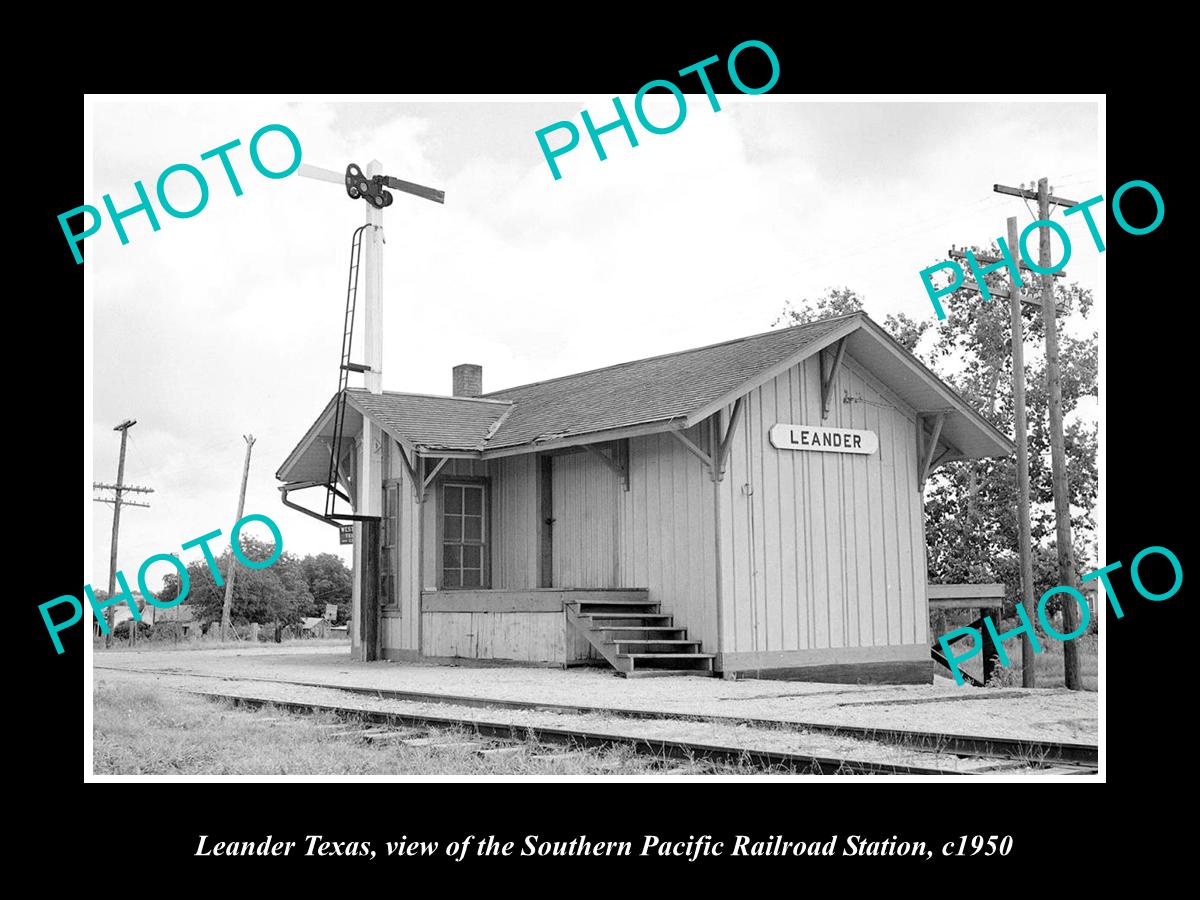 OLD LARGE HISTORIC PHOTO OF LEANDER TEXAS, THE S/P RAILROAD DEPOT STATION c1950