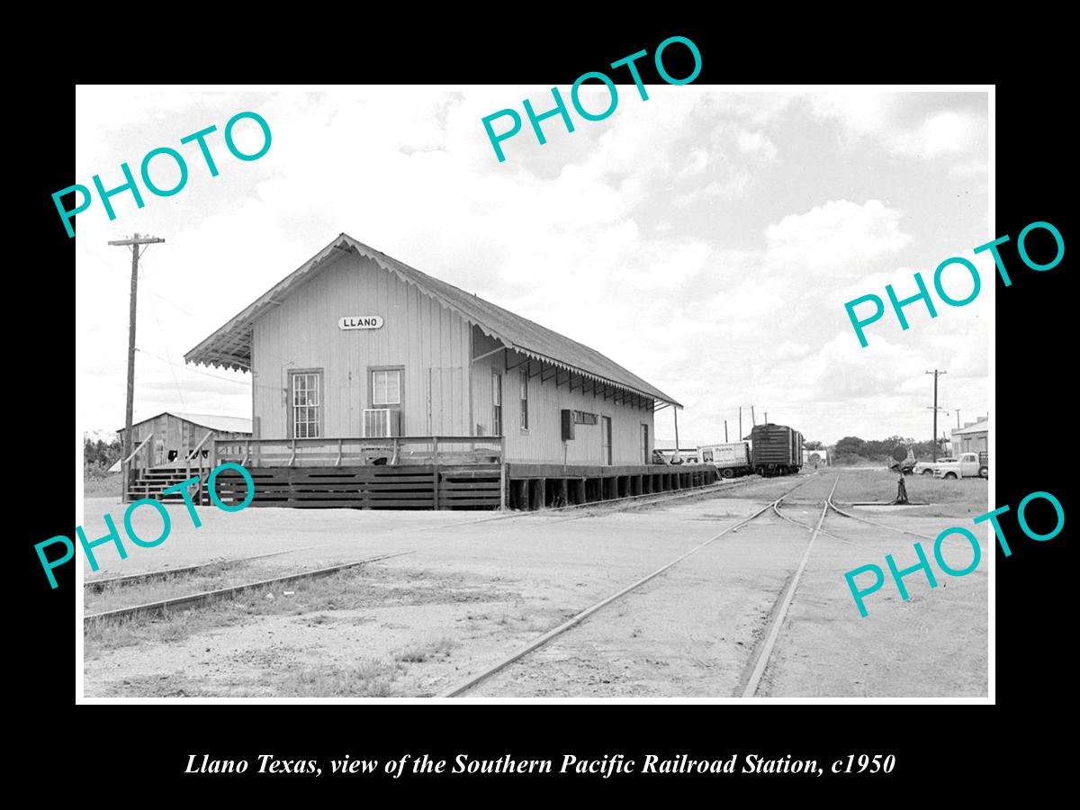 OLD LARGE HISTORIC PHOTO OF LLANO TEXAS, THE S/P RAILROAD DEPOT STATION c1950