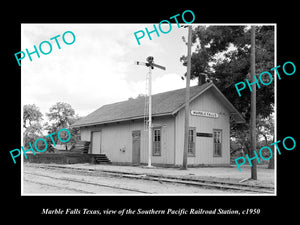 OLD LARGE HISTORIC PHOTO OF MARBLE FALLS TEXAS, TH RAILROAD DEPOT STATION c1950