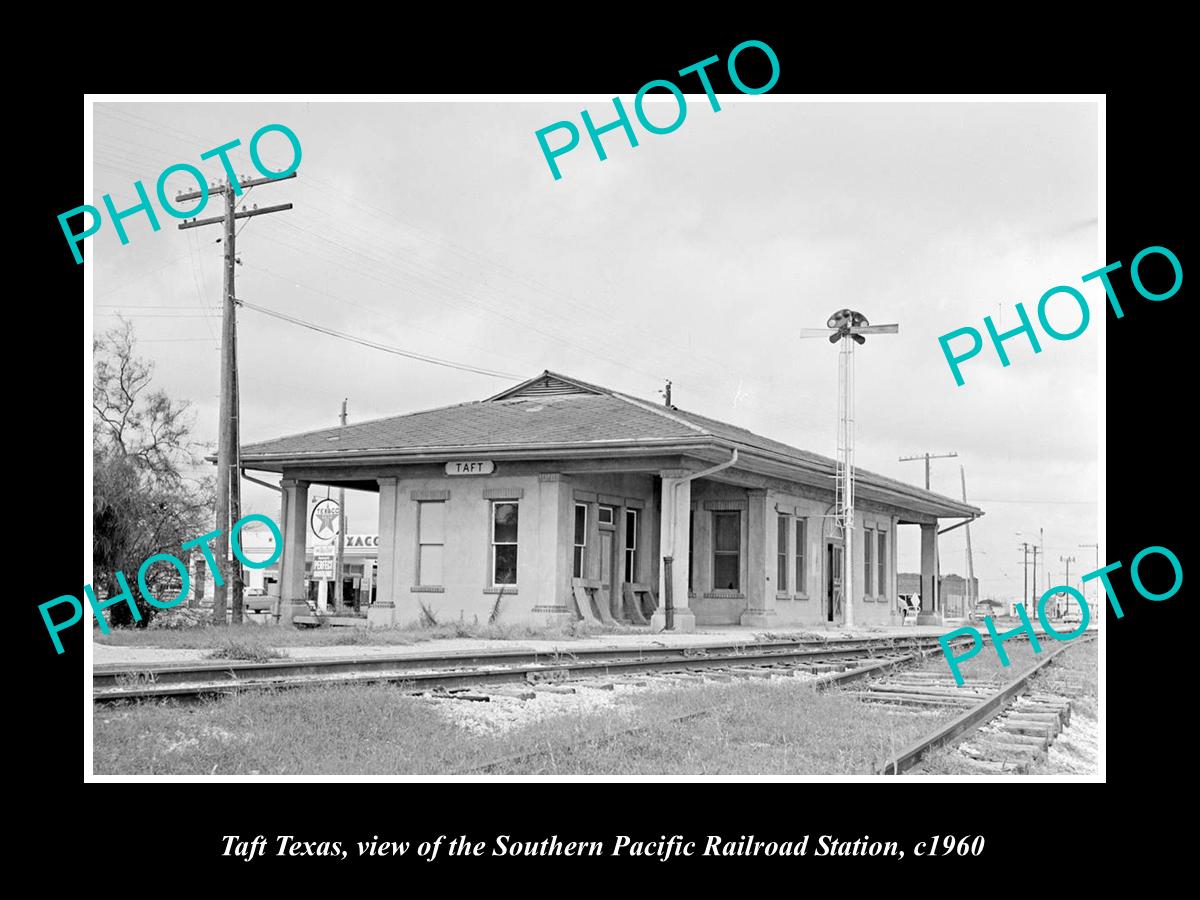 OLD LARGE HISTORIC PHOTO OF TAFT TEXAS, THE S/P RAILROAD DEPOT STATION c1960