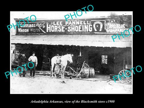 OLD LARGE HISTORIC PHOTO OF ARKADELPHIA ARKANSAS, THE BLACKSMITH STORE c1900