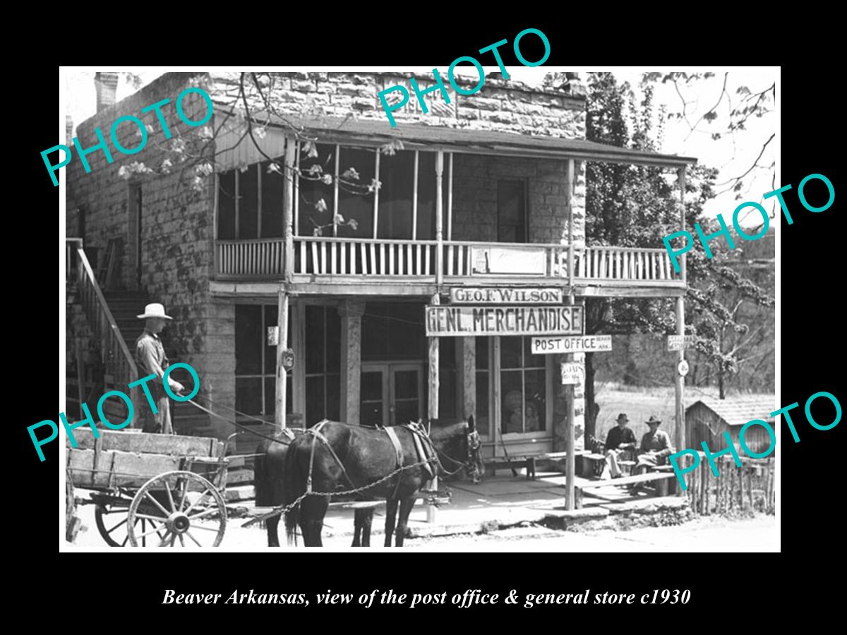 OLD LARGE HISTORIC PHOTO OF BEAVER ARKANSAS, THE POST OFFICE & STORES c1930